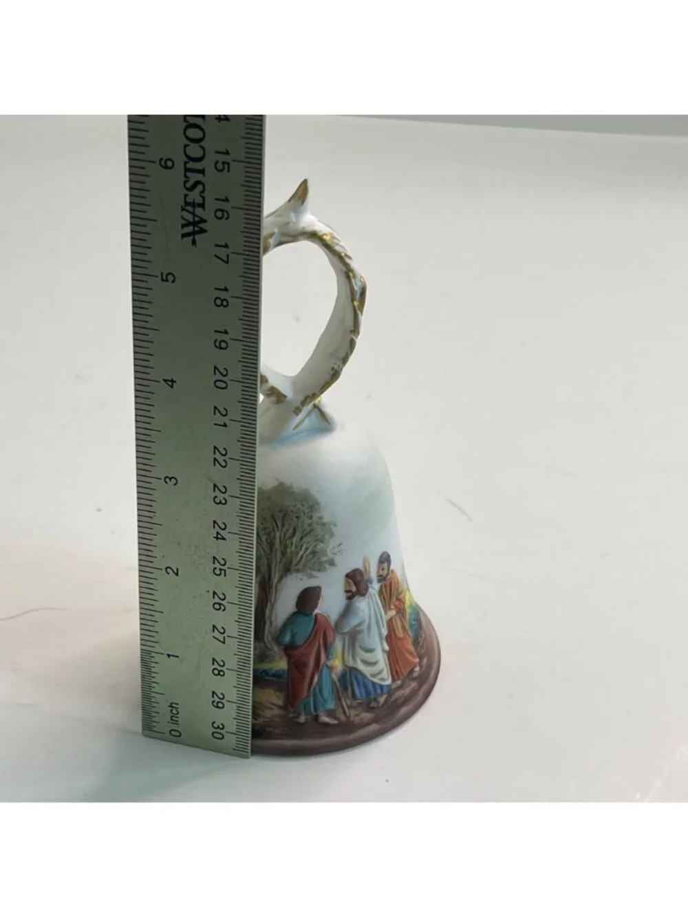 Vintage Roman Inc Jesus and Apostles Bisque Porcelain Hand Bell 1980 Embossed